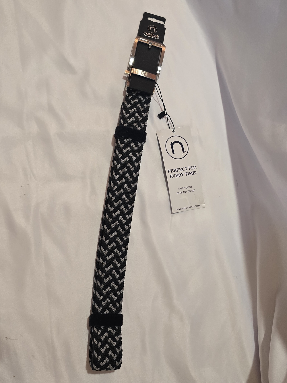 Nexbelt Adjustable Woven Black & White Belt with Rose Gold Buckle